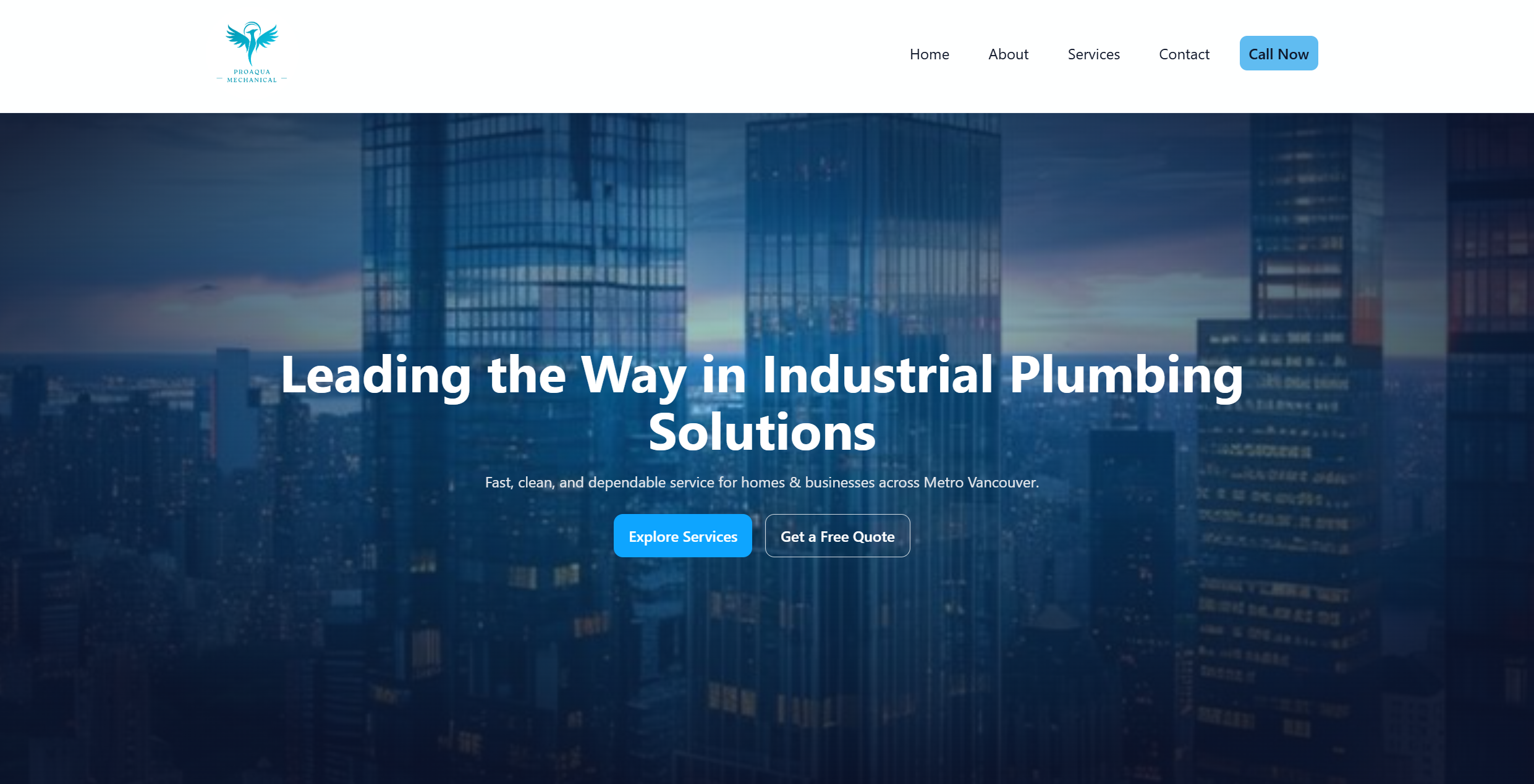 Proaqua Mechanical landing page